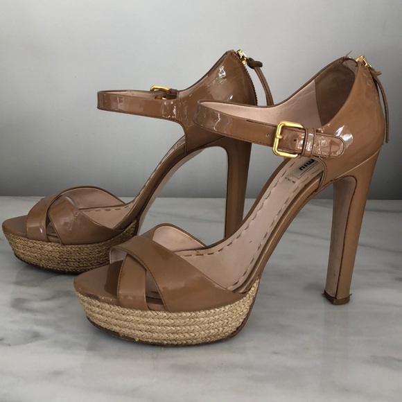 Miu Miu patent leather espadrille sandal heels - Picture 2 of 8